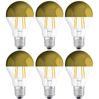 6 x Osram LED Filament Leuchtmittel Birnenform 4W fast 40W E27 Kopfspiegel Gold warmweiß 2700K