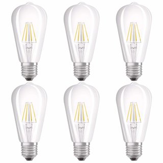 6 x Osram LED Filament Edison Leuchtmittel 4W = 40W E27 klar warmweiß 2700K