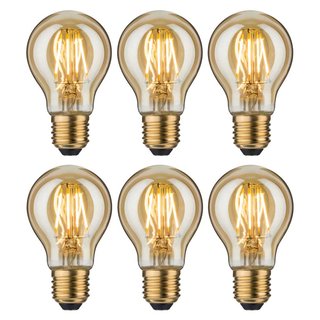 6 x Paulmann LED Filament AGL Birnenform A60 5W ~ 40W E27 Gold gelüst