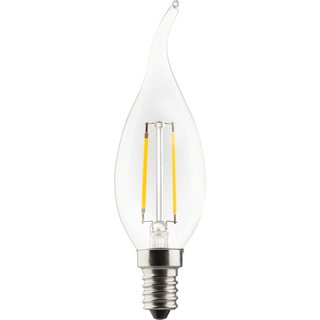 Müller Licht LED Filament Leuchtmittel Windstoß Kerze 2,2W = 25W E14 klar warmweiß 2700K
