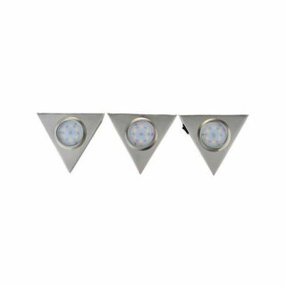 3 x LED Dreiecks-Unterbauleuchte 3 x 2W warmweiß 3000K Edelstahl mit Schalter & Netzteil