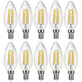 10 x LED Filament Leuchtmittel Kerze gedreht 4W = 40W E14 klar warmweiß 2700K