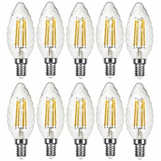 10 x LED Filament Leuchtmittel Kerze gedreht 4W = 40W E14 klar warmweiß 2700K