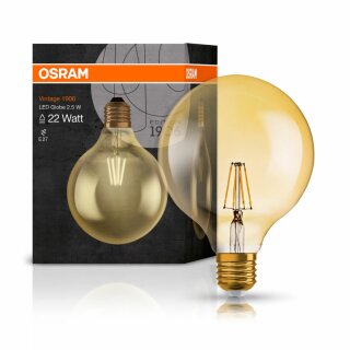 Osram LED Filament Leuchtmittel Globe G125 Vintage 1906 2,8W = 21W E27 gold gelüstert extra warmweiß 2400K