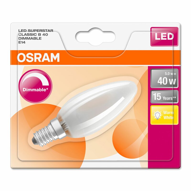 Osram LED Superstar Classic Kerze B40 Lampe E14 Leuchtmittel 5W=40W Kaltweiß mat 
