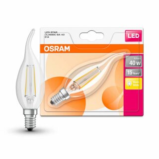 Osram LED Filament Leuchtmittel Windstoß Kerze 4,5W = 40W E14 klar warmweiß 2700K DIMMBAR