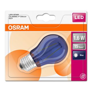 Osram LED Filament Leuchtmittel Tropfen bunt 1,6W = 15W E27 blau