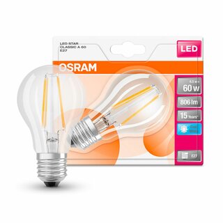Osram LED Filament Leuchtmittel Birnenform A60 6W = 60W E27 klar 840 neutralweiß 4000K