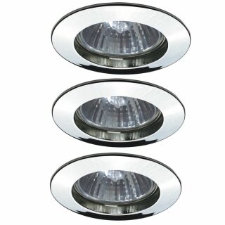 3 x Einbauleuchten Einbaustrahler Set starr Premium Line Chrom IP44 3 x 50W GU10 230V Halogen