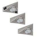 3 x Unterbauleuchte Möbelaufbauleuchten Set starr Micro Line Edelstahl 3 x 20W G4 12V Halogen mit Schalter