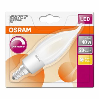 Osram LED Filament Leuchtmittel Windstoß Kerze 4,5W = 40W E14 matt warmweiß 2700K DIMMBAR