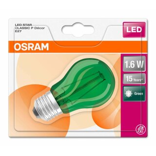 Osram LED Filament Leuchtmittel Tropfen bunt 1,6W = 15W E27 grün