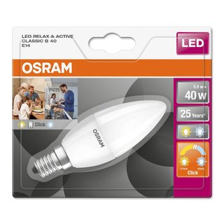 Osram LED Leuchtmittel Kerzenform 5W = 40W E14 matt Relax & Active warm kalt per Lichtschalter
