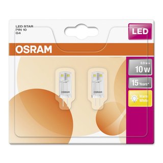 2 x Osram LED Leuchtmittel Stiftsockellampe 0,9W = 10W G4 klar warmweiß 2700K