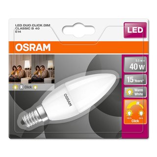 Osram LED Leuchtmittel Kerzenform 5,5W = 40W E14 matt Duo Click Dim DIMMBAR per Lichtschalter