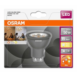 Osram LED Leuchtmittel Reflektor 5,5W = 50W GU10 380lm GlowDim warmweiß 1800K-2700K 36° DIMMBAR