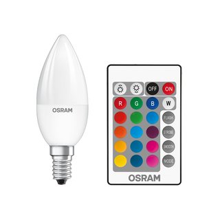 Osram LED Leuchtmittel Kerze 4,5W = 25W E14 RGBW bunt & warmweiß dimmbar Fernbedienung