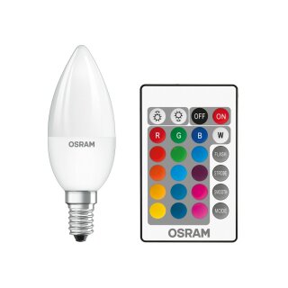 Osram LED Leuchtmittel Kerze 4,5W = 25W E14 RGBW bunt & warmweiß dimmbar Fernbedienung