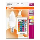 Osram LED Leuchtmittel Kerze 4,5W = 25W E14 RGBW bunt & warmweiß dimmbar Fernbedienung