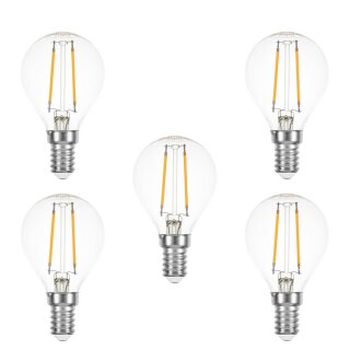 5 x LED Filament Tropfen 1W fast 15W E14 klar Glühfaden extra warmweiß 2200K 360°