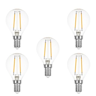5 x LED Filament Tropfen 1W fast 15W E14 klar Glühfaden extra warmweiß 2200K 360°