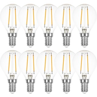 10 x LED Filament Tropfen 1W fast 15W E14 klar Glühfaden extra warmweiß 2200K 360°