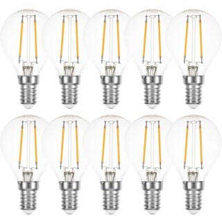 10 x LED Filament Tropfen 1W fast 15W E14 klar Glühfaden extra warmweiß 2200K 360°