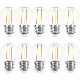 10 x LED Filament Tropfen 1W = 15W E27 klar Kugel warmweiß 2700K