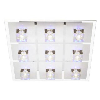 Brilliant LED Deckenleuchte Sandor Klarglas 9 x 16W G4 12V Halogen warmweiß + RGB Fernbedienung