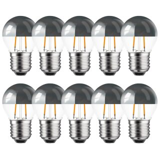 10 x LED Filament Tropfen Leuchtmittel 2W = 25W E27 Kopfspiegel Silber Glühfaden Warmweiß 2700K