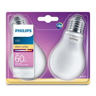 2 x Philips LED Leuchtmittel Birnenform A60 7W = 60W E27 matt warmweiß 2700K