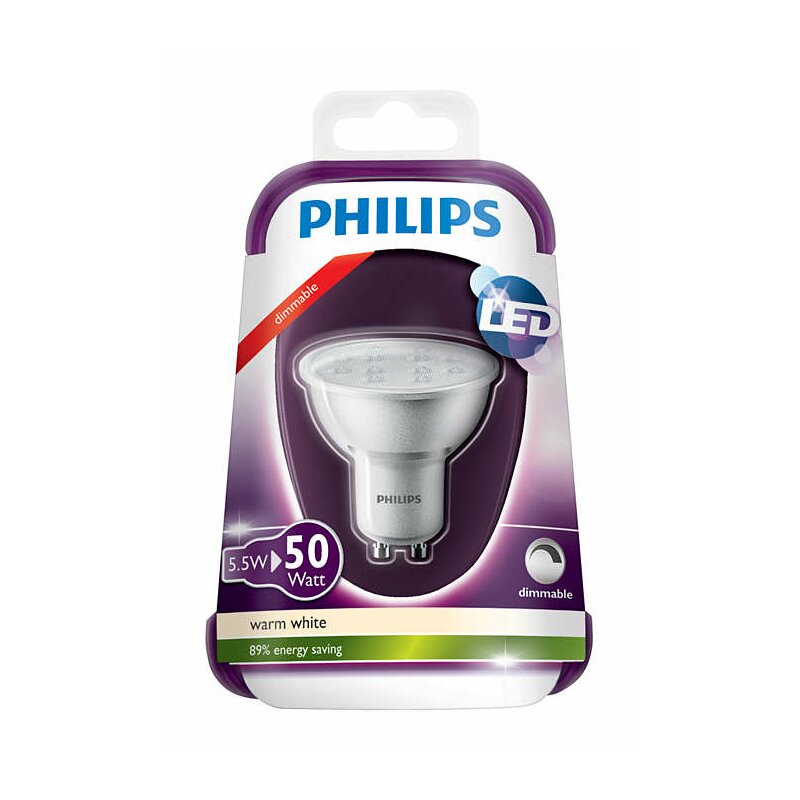 Philips LED Leuchtmittel Reflektor 5,5W = 50W GU10 warmweiß 2700K flo