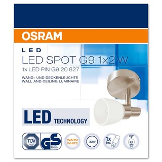 Osram LED Spot Wand- & Deckenleuchte Nickel gebürstet 2W G9 Strahler warmweiß 2700K