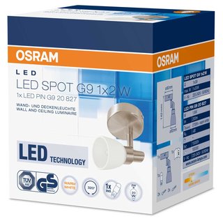 Osram LED Spot Wand- & Deckenleuchte Nickel gebürstet 2W G9 Strahler warmweiß 2700K