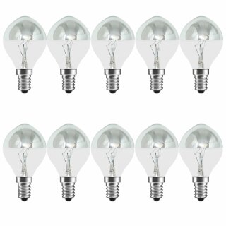 10 x Kopfspiegellampe Tropfen Glühbirne 40W E14 Silber KVS mit Spitze Glühlampe 40 Watt warmweiß dimmbar