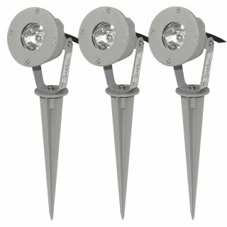 3 x LED Gartenspot Gartenstrahler grau 1W IP65 Erdspieß warmweiß 3000K