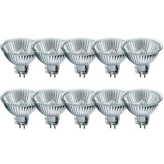 10 x Müller-Licht Halogen Reflektor MR16 50W GU5,3 12V warmweiß 2900K UV-Stop 8000h flood 36° dimmbar