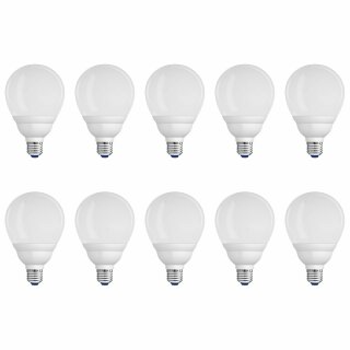 10 x Müller-Licht ESL Energiesparlampe Globe G90 15W = 66W E27 opal matt 820lm warmweiß 2700K 10000h