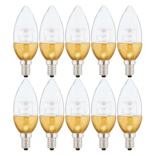 10 x Müller-Licht LED Leuchtmittel Kerze 4,5W = 30W E14 klar goldener Sockel warmweiß 2700K 180°