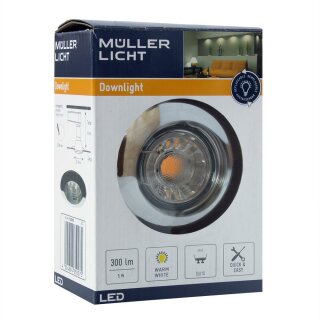 Müller-Licht LED Einbauleuchte starr rund Chrom IP23 5W GU10 300lm warmweiß 2700K