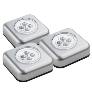 3 x Müller-Licht LED Triplex Push Touch Nachtlicht Schranklicht silber inkl. 3xAAA Batterie extra kaltweiß 12500K