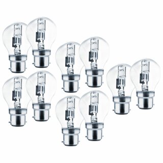 10 x Müller-Licht Halogen Leuchtmittel Tropfen 46W = 60W B22d klar 700lm warmweiß 2900K 2000h Kugel dimmbar