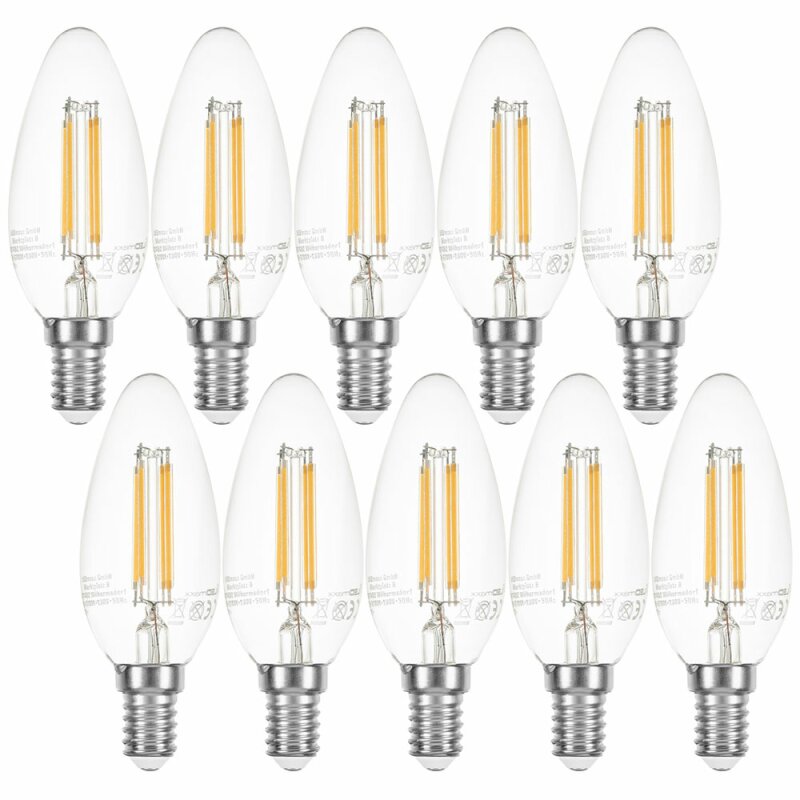 10 x LED Filament Leuchtmittel B35 Kerze 2,1W = 25W E14 klar warmweiß 2700K