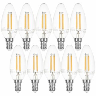 10 x LED Filament Leuchtmittel Kerze 4W = 40W E14 klar extra warmweiß 2200K DIMMBAR