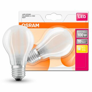 Osram LED Filament Leuchtmittel Classic A60 Birne 11W = 100W E27 matt 1521lm warmweiß 2700K