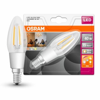 Osram LED Filament Kerze 4,5W = 40W E14 klar 470lm warmweiß Glowdim 2200K - 2700K DIMMBAR