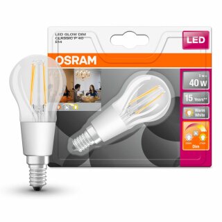 Osram LED Filament Tropfen 4,5W = 40W E14 klar 470lm GlowDim warmweiß 2200K-2700K DIMMBAR