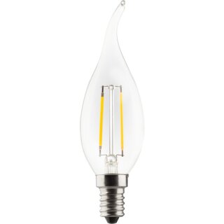 Müller-Licht LED Filament Leuchtmittel Windstoß Kerze 2,5W = 23W E14 klar 220lm Ra>90 warmweiß 2700K Retro-LED