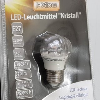 I-Glow LED Leuchtmittel Tropfen 4W = 30W E27 klar Kristall 320lm warmweiß 2700K