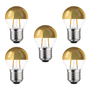 5 x LED Filament Tropfen Leuchtmittel 2W = 25W E27 Kopfspiegel Gold Glühfaden extra Warmweiß 2200K